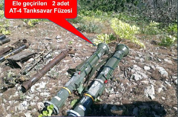 Şırnak'ın Uludere ilçesi kırsalında güvenlik güçlerinin düzenlediği operasyonda, PKK terör örgütüne ait, toprağa gömülü 2 adet AT-4 tanksavar füzesi ve 2 adet 60